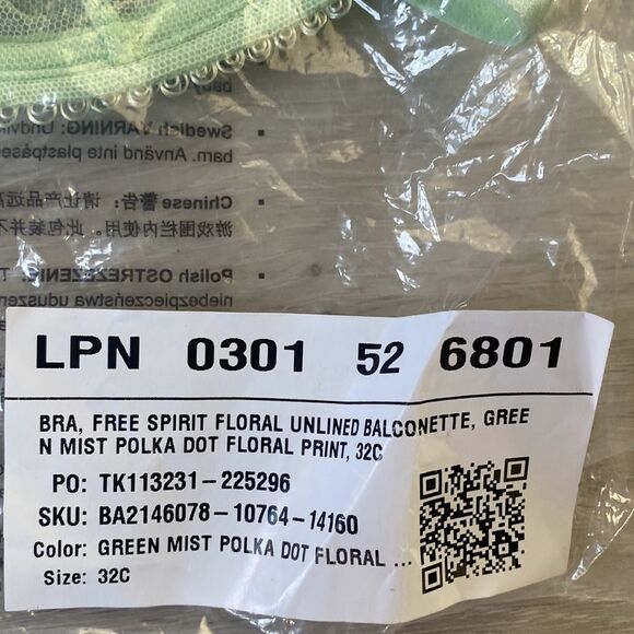 Savage Fenty X Bra Free Spirit Floral Unlined Balconette Green Mist  NWT - Picture 8 of 9